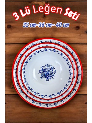 İnci Emaye 32 Cm-36 Cm-40 cm 3 Lü Emaye Leğen Çırpma ve Karıştırma Kabı, Hamur Leğeni,meyvelik, Çeyiz, Hediye,