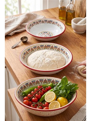 İnci Emaye 32 Cm-36 Cm-40 cm 3 Lü Emaye Leğen Çırpma ve Karıştırma Kabı, Hamur Leğeni,meyvelik, Çeyiz, Hediye,