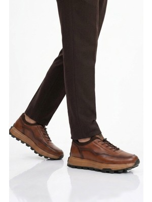 Voyager Taba Premium Hakiki Deri Erkek Casual Ayakkabı Memory Kalın Tabanlı Sneaker M084-2 M