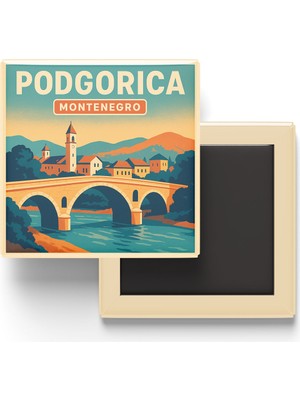 İberk Buzdolap Magneti - Podgorica Karadağ - Ribnica Köprüsü - 9x9 cm
