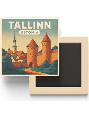 İberk Buzdolap Magneti - Tallinn Estonya - Eski Şehir Surları - 9x9 cm