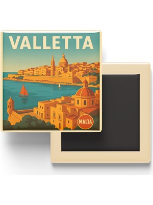 İberk Buzdolap Magneti - Valletta Malta - Büyük Liman (Grand Harbour) - 9x9 cm