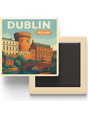 İberk Buzdolap Magneti - Dublin Irlanda - Dublin Kalesi - 9x9 cm