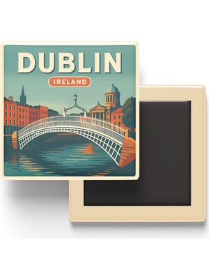 İberk Buzdolap Magneti - Dublin Irlanda - Ha’penny Köprüsü - 9x9 cm