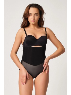 Hace Bazaar Marsilyan™ Siyah Mı  2945 Tül Karyokalı Slip Lazer Korse
