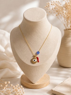 Gmn Collection Yeni Sezon Summer Fashion Tasarım Trend Gold Renk 3 Charmlı  Biber Şans Kolyesi