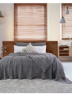 Gees Global Şaheser Home Collection Müslin Yatak Örtüsü Çift Kişilik Oscar K.gri