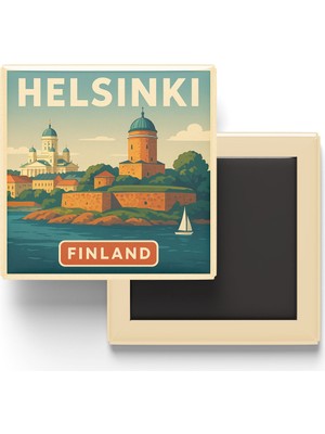 İberk Buzdolap Magneti - Helsinki Finlandiya - Suomenlinna Deniz Kalesi - 9x9 cm