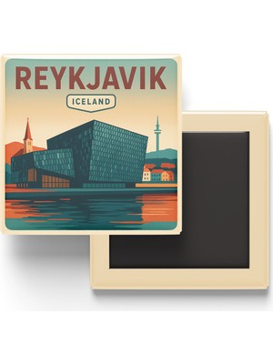 İberk Buzdolap Magneti - Reykjavik Izlanda - Harpa Konser Salonu - 9x9 cm