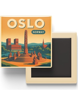İberk Buzdolap Magneti - Oslo Norveç - Vigeland Parkı - 9x9 cm