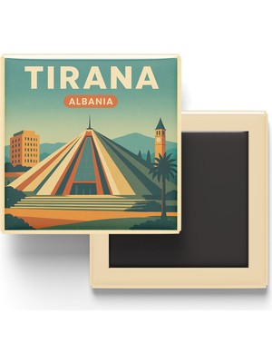 İberk Buzdolap Magneti - Tiran Arnavutluk - Tiran Piramidi - 9x9 cm