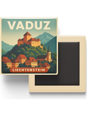 İberk Buzdolap Magneti - Vaduz Lihtenştayn - Vaduz Kalesi - 9x9 cm