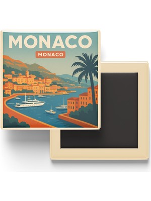 İberk Buzdolap Magneti - Monako Monako - Port Hercules Limanı - 9x9 cm