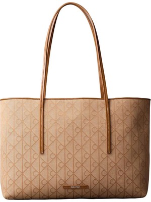 Calvin Klein Bej Kadın Tote Çanta Emblem Aop Jacquard Tote W/pouch