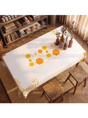 Nunu Teks Petek Desenli Masa Örtüsü | Dertsiz Leke Tutmaz Kumaş | Dijital Baskı | 150 x 210  cm
