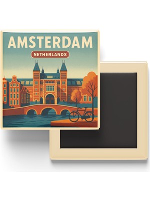 İberk Buzdolap Magneti - Amsterdam Hollanda - Rijksmuseum (Ulusal Müze) - 9x9 cm