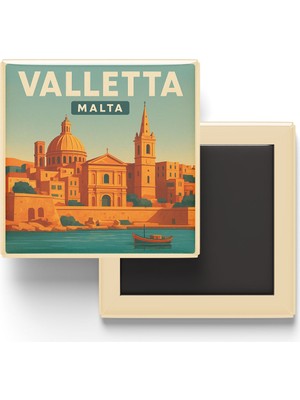 İberk Buzdolap Magneti - Valletta Malta - Aziz Yuhanna Eş Katedrali - 9x9 cm