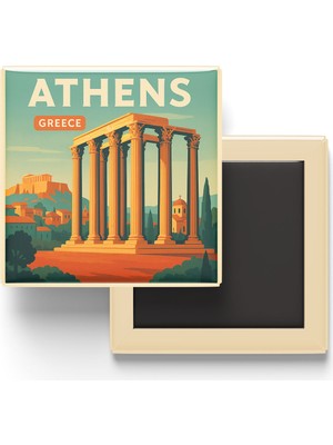 İberk Buzdolap Magneti - Atina Yunanistan - Olimpos Zeus Tapınağı - 9x9 cm