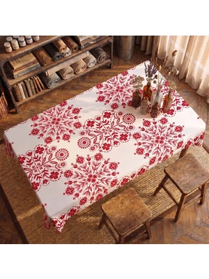 Nunu Teks Kırmızı Çiçek Desenli Masa Örtüsü | Dertsiz Leke Tutmaz Kumaş | Dijital Baskı | 150 x 210  cm