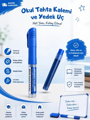 Okul Beyaz Tahta Kalemi, Mavi Renk Boardmarker Yedek Uçlu
