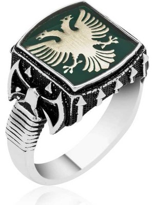 Blackcraft 925 Ayar Gümüş Şeffaf Mineli Çift Başlı Kartal Erkek Yüzük