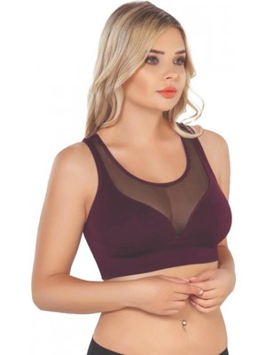Hace Bazaar Marsilyan™ Bordo Mı  4028 Seamless Tül Toparlayıcı Büstiyer