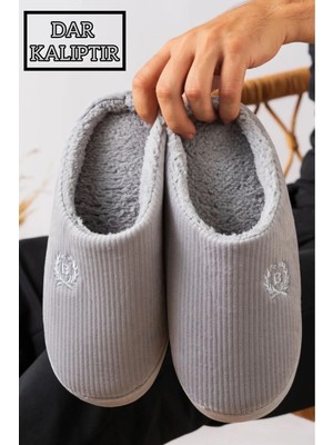 Slipcat Unisex Nakışlı Kadife Ev Terliği