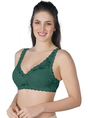 Hace Bazaar Marsilyan™ Yeşil Mı  188 B Pedli Dantelli Telli Toparlayıcı Sütyen