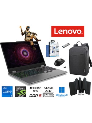 Lenovo loq Intel Core I7 13650HX 40GB 512GB SSD RTX5050 W11 Pro 15.6" 83JE00JPTR Duddi Çanta+Mouse+Mousepad+Usbbellek+Temizlikkit