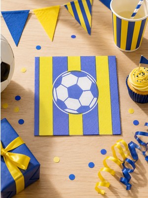 Parti Adresi Sarı Lacivert Futbol Temalı Kağıt Peçete – Doğum Günü Parti Süsleri 20'li