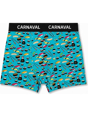 Carnaval Socks Carnaval Sushi Desenli Premium Pamuklu Erkek Boxer -Yeşil  Renkli