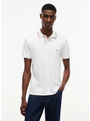 Tommy Hilfiger Beyaz Erkek Slim Fit Polo T-Shirt MW0MW43263YBR_LIQUID Cotton Tıpped
