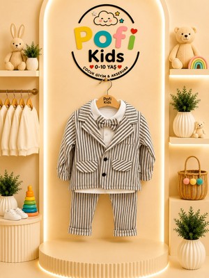 Pofi Kids Erkek Bebek Takım Elbise (3-6-9-12 Ay)