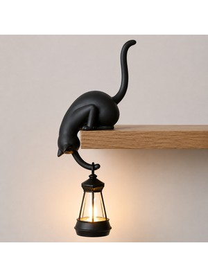 Piyatech Modern & Şık: Minimalist Kedi Tasarımlı Dekoratif Raf Lambası – Gece Lambası -Beyaz