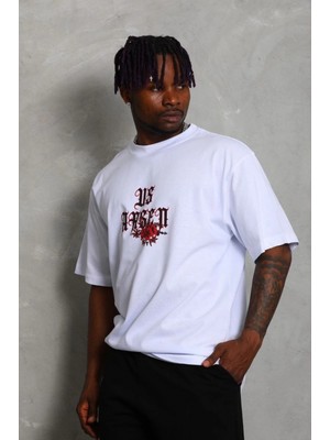Hace Bazaar Oversize Baskılı Bisiklet Yaka T-Shirt - Beyaz -