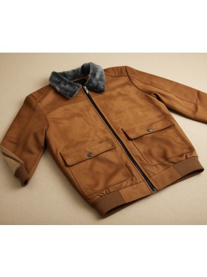 Blues Moda Kürklü Yaka Trend Dışı Süet Içi Peluş Mont Ceket