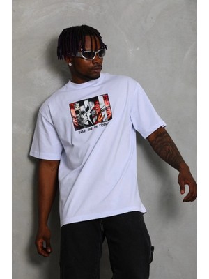 Hace Bazaar Oversize Baskılı Bisiklet Yaka T-Shirt - Beyaz -