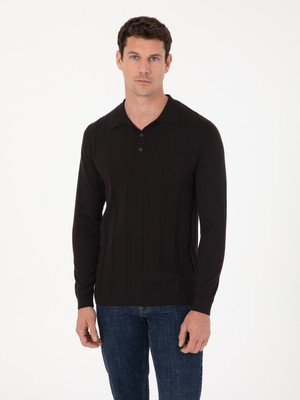 Cacharel Erkek Siyah Slim Fit Pamuk Karışımlı Polo Yaka Triko Kazak 50318949-VR046
