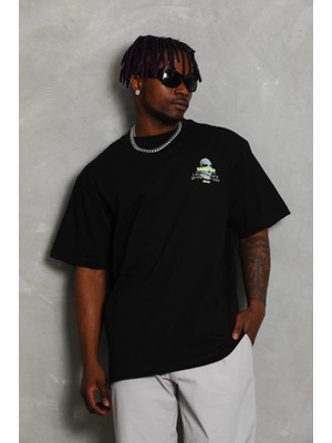 Hace Bazaar Oversize Baskılı Bisiklet Yaka T-Shirt - Siyah -