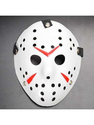 Teda Beyaz Renk Kırmızı Çizgili Tam Yüz Hokey Jason Maskesi Hannibal Maskesi Teda Najmaddin