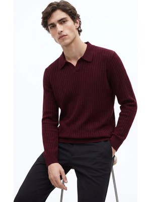 Fabrika Bordo Erkek Slim Fit Fitilli Kazak F6WM-KZK 2033