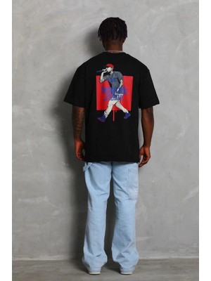 Hace Bazaar Oversize Baskılı Bisiklet Yaka T-Shirt - Siyah -
