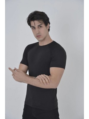 Hace Bazaar Omuz Fileli Slim Fit T-Shirt - Siyah -