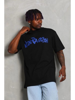 Hace Bazaar Oversize Baskılı Bisiklet Yaka T-Shirt - Siyah -