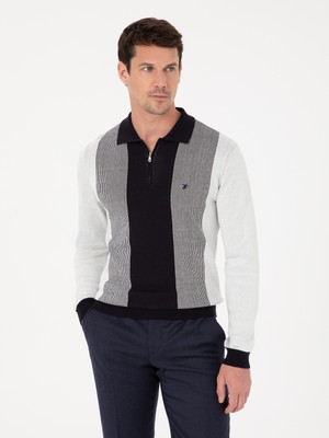 Cacharel Erkek Lacivert Slim Fit Pamuk Karışımlı Fermuarlı Polo Yaka Triko Kazak 50318975-VR033