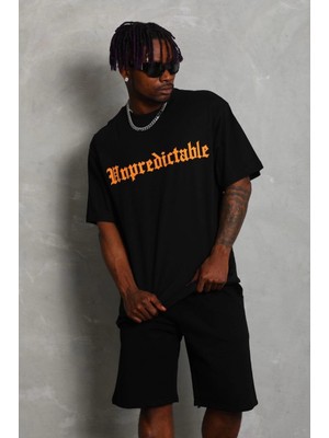 Hace Bazaar Oversize Baskılı Bisiklet Yaka T-Shirt - Siyah -