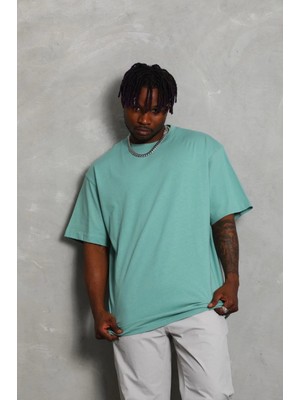 Hace Bazaar Oversize Düz Bisiklet Yaka T-Shirt - Mint Yeşili -