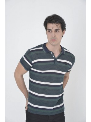 Hace Bazaar Yakalı Slim Fit Dokuma Çizgili T-Shirt - Haki -