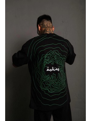 Hace Bazaar Bisiklet Yakalı Sırt Baskılı Oversize T-Shirt - Siyah -