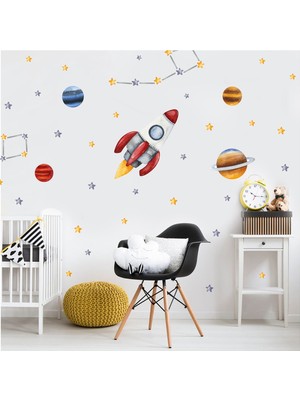Artikel Gezegenler, ve Yıldızlar Uzay Temalı Çocuk Odası Duvar Sticker 50 x 70 cm